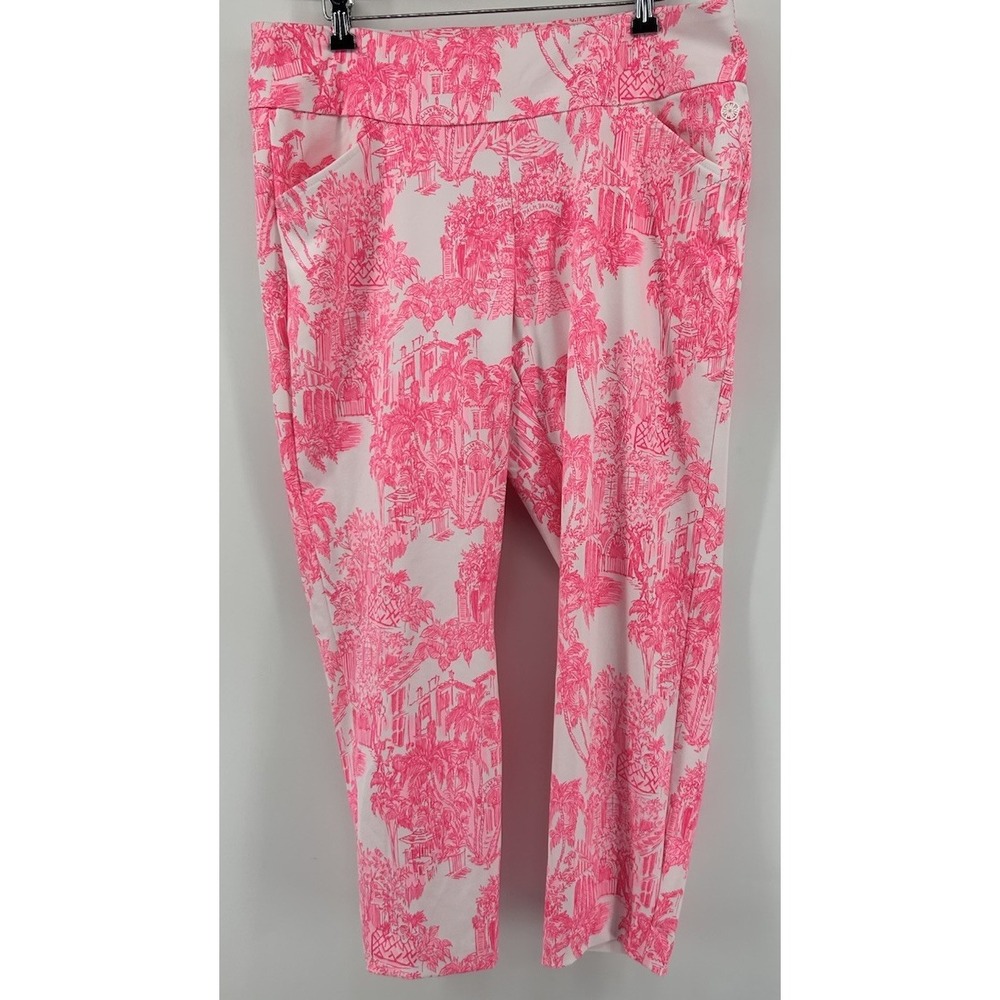 Lily Pulitzer‎ Luxletic Coral Pants Anniversary Toile Print Pink White 14 NEW
